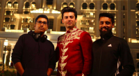 IndieVisuals team members Jibran Zuberi and Waseem Mirza with Fawad Khan 436 x 260